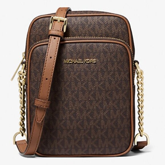 Michael Kors Jet Set Travel $398 Medium Signature Logo Crossbody Brown NWT - Picture 5 of 15